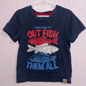 Carhartt Navy T-Shirt with Red, White, and Blue Fish Graphic